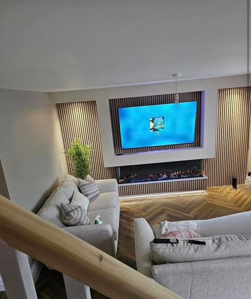 Custom media wall with fireplace